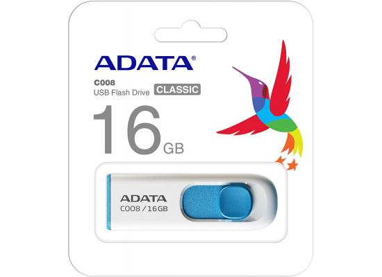 C008 16GB WHITE+BLUE RETAIL Capless Sliding USB Flash Drive