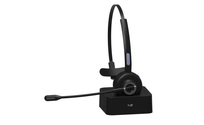 Bluetooth Headset for Cell Phones, Wireless Office Headset with Noise Cancelling Microphone, On Ear Headphones for PC Skype Call Center, Charging Base,17h Talk Time, Mute Button WITH HOLDER