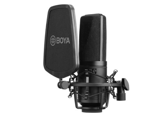 BOYA BY-M1000 is a 34mm(1.3") diaphragm condenser microphone,with sturdy all-metal housing,three selectable polar patterns