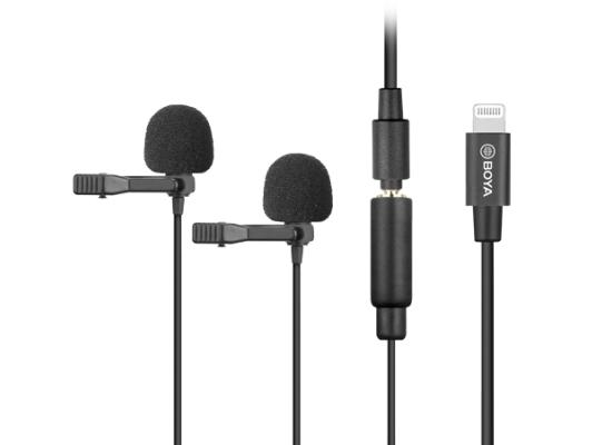 BOYA BY-M2D is a digital dual-lavalier microphone, it helps capture a clear and high-quality sound operate with iOS mobile devices.