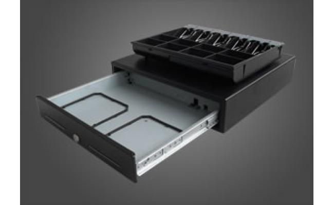 SK-460  Cash Drawer made of heavy gauge steel, suitable for heavy duty use and prolonged operational life 5 -note and 8 coin Cash tray with metal wire grippers