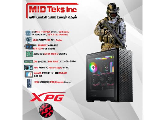 Gaming Desktop (MID-27), CPU INTEL I7-10700K, DDR4 /32GB,SSD 1TB ,RTX 3070,ROG MB Z490,XPG CORE REACTOR (850W),XPG DEFENDER PRO