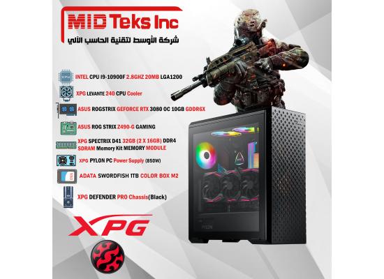 Gaming Desktop (MID-32) , CPU INTEL I9-10900F, DDR4 /32GB,SSD 1TB ,RTX 3080,ROG MB Z490,XPG CORE REACTOR (850W),XPG DEFENDER PRO
