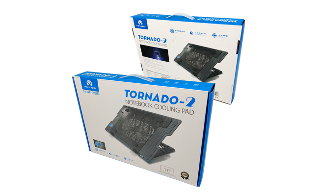NOTEBOOK COOLING PAD MIKUSO TORNADO-2 2X80MM-FAN SUPER SILENT UP TO 17" AMBIENT LIGHT, METAL MESH