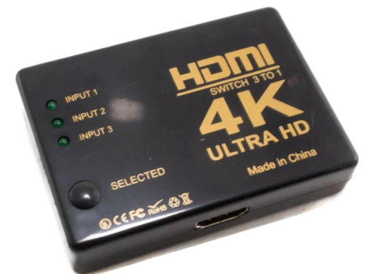 HDMI Switch 4K, 3-Port HDMI Switcher, Splitter, Supports 4K, Full HD1080p, 3D with IR Remote