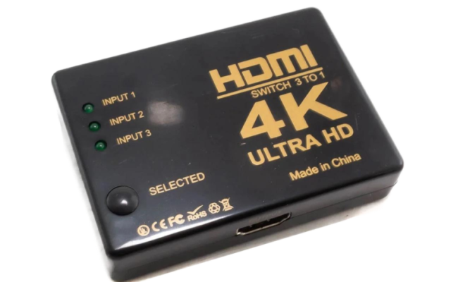 HDMI Switch 4K, 3-Port HDMI Switcher, Splitter, Supports 4K, Full HD1080p, 3D with IR Remote