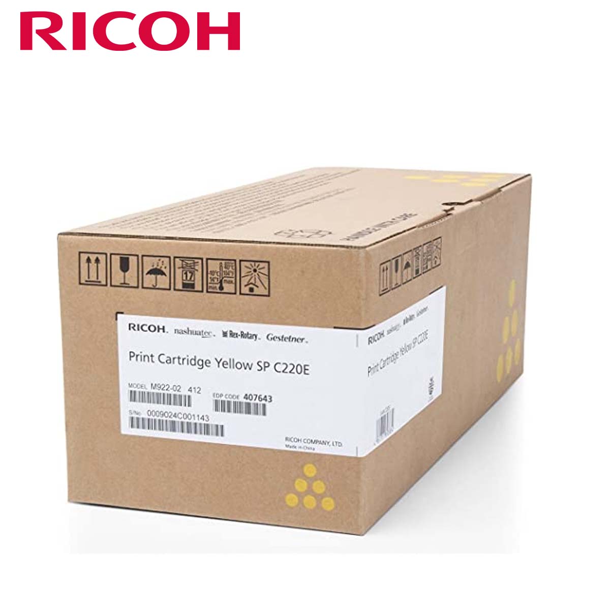 Ricoh 407643, Toner Cartridge YELLOW, SP C220, SP C221, SP C222, SP C240- Original