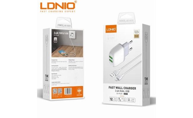 LDNIO A2219 FAST WALL CHARGER 2.4A DUAL USB EU PLUG IPHONE