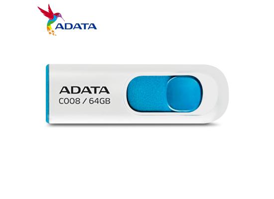 ADATA C008 64GB USB 2.0 Retractable Capless Flash Drive, WHITE+BLUE