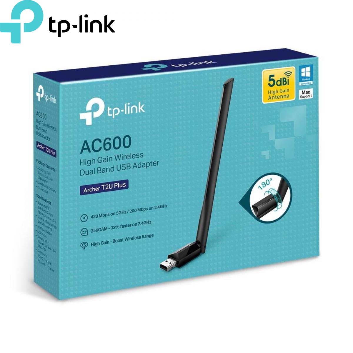 TP- Link AC600 High Gain Wireless Dual Band USB Adapter - Archer T2U Plus