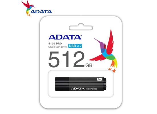 ADATA S102 Pro Flash Drive 512GB Ultra Fast USB 3.0 Read Speed 100 MB/s, Grey