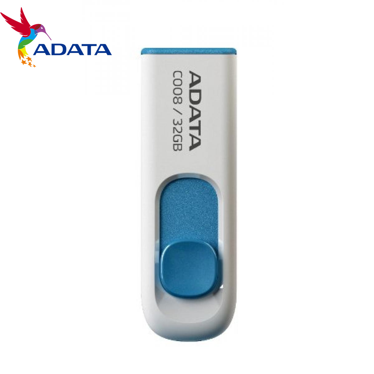 ADATA C008 32GB USB 2.0 Retractable Capless Flash Drive, White