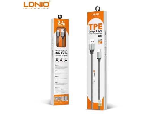 LDNIO USB TO IPHONE FAST CHARGING DATA CABLE 2M. 2.4A