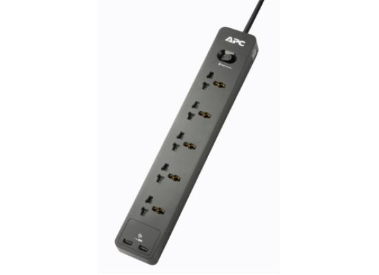 APC Power Strip SurgeArrest Essential Surge Protector 5x Universal Outlets 2x USB Type-A ports 1.5m Extension Cord UK Input (PME5U2B-MS)