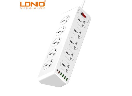 LDNIO SC10610 2500W Universal 10 Sockets + 4 USB Ports + 1 Type-C PD Port + 1 QC3.0 Port Desktop Extension Home Charger with 2M Cord – White