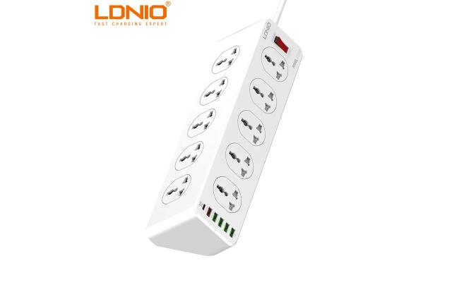LDNIO SC10610 2500W Universal 10 Sockets + 4 USB Ports + 1 Type-C PD Port + 1 QC3.0 Port Desktop Extension Home Charger with 2M Cord – White
