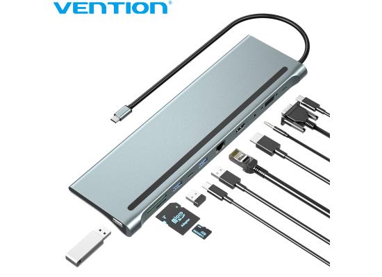 Vention Multi-function USB-C to HDMI/VGA/USB-C Gen 1/USB 3.0x2/USB 2.0/RJ45/SD/TF/TRRS 3.5mm/PD Docking Station