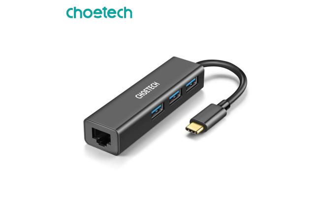 Choetech HUB-U02 USB C To Ethernet Hub w/ 3 Ports USB 3.0