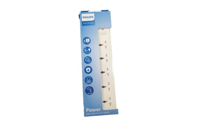 PHILIPS POWER STRIP 5 OUTLET 3M CORD WHITE