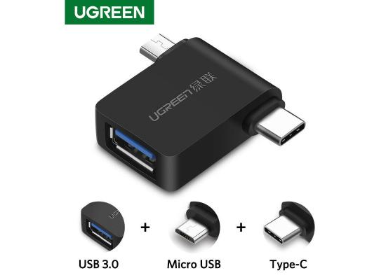 UGREEN 2 IN 1 ADAPTER MICRO USB MALE + USB TYPE C MALE TO USB3.0 FEMALE