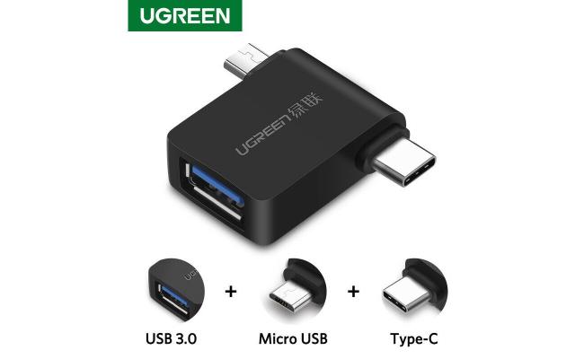 UGREEN 2 IN 1 ADAPTER MICRO USB MALE + USB TYPE C MALE TO USB3.0 FEMALE