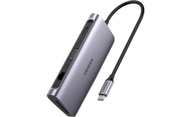 UGREEN Type C Multifultional Converter 9 In 1 Gray-40873 • 9-in-1 USB-C Hub: The USB C multiport adapter includes 1 HDMI, 1 VGA, 1 Ethernet port, 3-port USB 3.0, TF SD card reader and 1 type c PD 3.0 charging port.