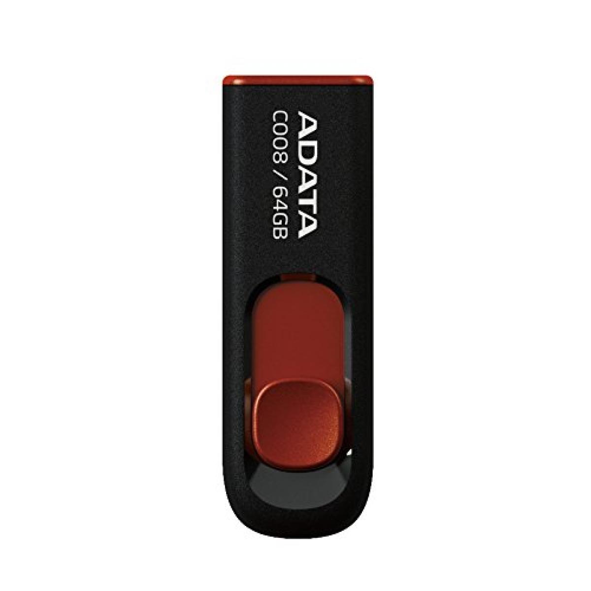 ADATA C008 64GB USB 2.0 Retractable Capless Flash Drive, Black/Red