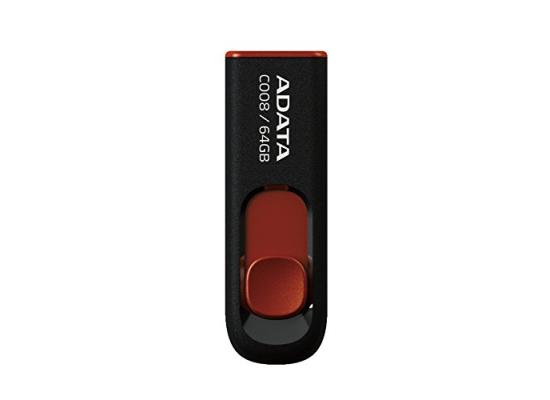 ADATA C008 64GB USB 2.0 Retractable Capless Flash Drive, Black/Red