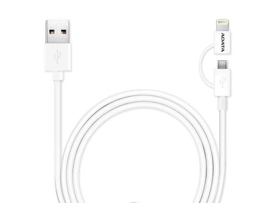 ADATA MFI Certified 2 in 1 Lightning And Micro USB Cable For iPhone, iPad, Android, White